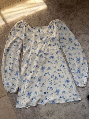 Hollister White Mini Dress with Blue Floral Print